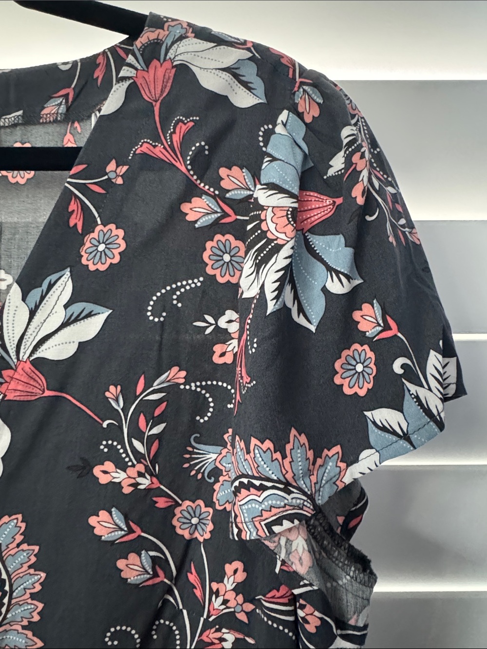 NWOT LOFT DARK GRAY Mini Dress with Pink & Blue Floral Print - Picture 3 of 8